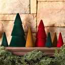 7 Pcs Christmas Velvet Trees Set Neutral Xmas Decoration Modern Christmas Cone Trees 4 Sizes Xmas Tabletop Centerpieces Flocked Farmhouse Decor for Kitchen Holiday Party Mantel Tiered Tray Gifts