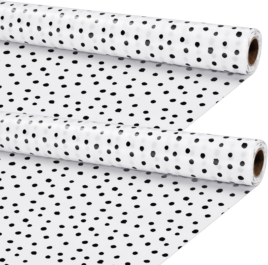 2 Rolls Black Painted Dots Fabric Bulletin Board Paper Roll 4 x 12 ft Extra Large Non Woven Waterproof Roll Fade Resistant for DIY Craft Drawing Painting Classroom Decor, Dot Style (Black and White)