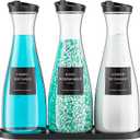 3 Pack Laundry Detergent Dispenser Container with Tray, 54OZ Liquid Laundry Soap Dispenser with 12 Labels, Black Laundry Room Organization for Powder, and Fabric Softener