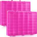 Juexica 1 Pcs Large 48 Grids Plastic Storage Bead Organizer Box, Tackle Box, Compartment Organizer Container with Adjustable Dividers for Jewelry Art Crafts Toys Screw Small Parts(Pink)