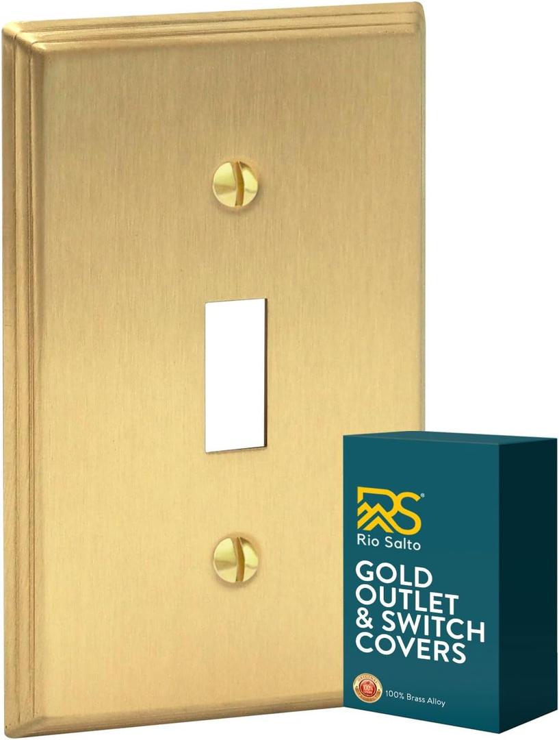 Rio Salto BRASS Metal Gold Toggle Light Switch Covers MID-SIZE Wall Plate Single Togle Switch Wallplate Decorative Wall Switch Plate Covers Brushed Brass Modern Linear (1-Gang Toggle 1-Pack)