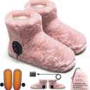 Electric Foot Warmer, Rechargeable Battery Powered Heated Slippers for Cold Feet, House Portable Heated Boots for Women, Graphene Heating Slippers with 4-8 Hours Heat,Washable (PINK)
