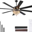 Asyko Crystal Ceiling Fan Fandelier with Lights - Modern Outdoor Fans with Remote Control,Noiseless DC Motor, Retro/Farmhouse Lighting, Dining Room,Living Room (72"