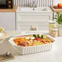 Large Baking Dish with Lid,5.5 Quart Lasagna Pan with Lid, 13.5x9 inch Ceramic Casserole Dish with Lid, Microwave, Dishwasher Safe, White