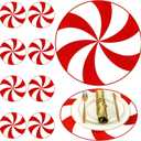 Preboun Christmas Placemats Set of 8 Embroidered Candy Round Placemats 15 Inch Washable Table Mats Sweet Candy Place Mats for Dining Table Home Xmas Kitchen Holiday Party Decorations, Red White