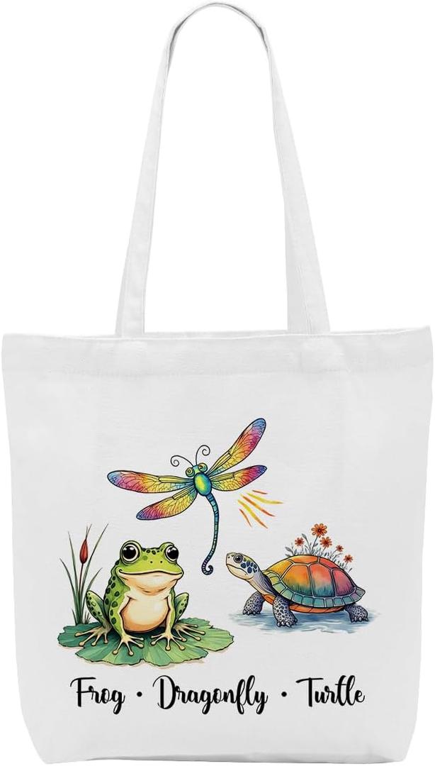 Sarcastic Humor Dragonfly Turtle Frog Funny Gifts for Women Canvas Tote Bag Grocery Bags for Shopping Birthday