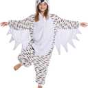 Kgromfy Unisex Owl Costume for Kids Halloween Outfit Teens Novelty Animal Cosplay Jumpsuit Comfy Flannel Homewear (White)