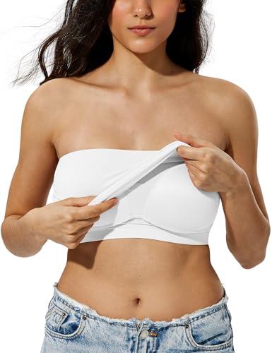 ZeroBound Tube Tops for Women with Built-in Shelf Bra Basic Backless Strapless Top, Bandeau Going Out Crop Tops, Cute Sleeveless Y2K Summer Clothes White Small
