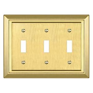 Metal Wall Plate for Electrical Outlets, Decorative Brass Gold Switch Plates Outlet Cover, Light Switch Cover Plate, 3-Gang Wall Plates (Triple Toggle, 1 Pack)
