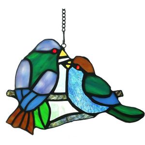 Stained Glass Window Panels Sun Catcher Honey Love Birds, 8" x 5"