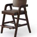 Wooden High Chair Baby Highchair, Portable HighChair for Babies & Toddlers, Adjustable and Convertible Kids Dining Chair with Removable Cushion, Easy to Clean, Water Resistant (Walnut)