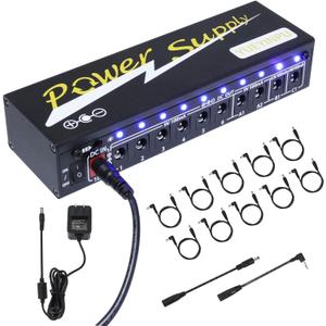 Power Supply for Guitar Effect Pedals 10 Isolated DC Output 9V/12V/18V for Effect Pedal with Separate Short-Circuit Protection