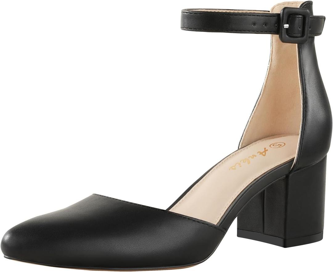 Ankis Closed Toe Heels for Women -Black Nude Gold Silver Pointed Toe Heels Low Block Chunky Women Pumps with Ankle Strap -2.25 Inch (Black, 8)
