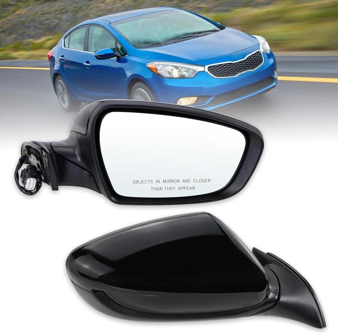 Right Passenger Side Mirror Compatible with 2014 2015 2016 Kia Forte with Manual Folding power glass Heated Black Replace# KI1321181(5 Pins)