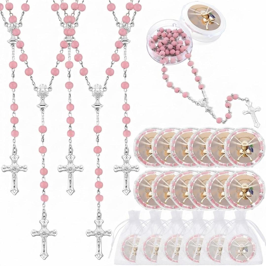 Tondiamo 12 Pcs First Holy Communion Rosaries Necklace Bead Scented Baptism Rosaries Divine Jesus for Guest Religious Event Baptism Party Favor Memorial Gift