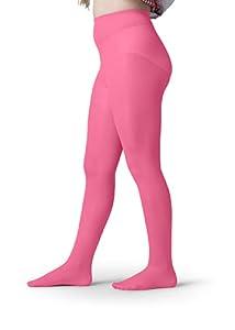 Silky Toes Girls' Opaque Footed Tights (2 Pairs) Durable Microfiber Stockings for Little Big Kids (Bright Pink, 12-14)