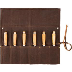 Chisel Roll,6 Pockets Roll Up Tool Pouch,Waxed Canvas Small Tool Roll Organizer and Wrench Roll Up Pouch,Store Chisel,Wrench,Pliers,Carving Knife (Brown)