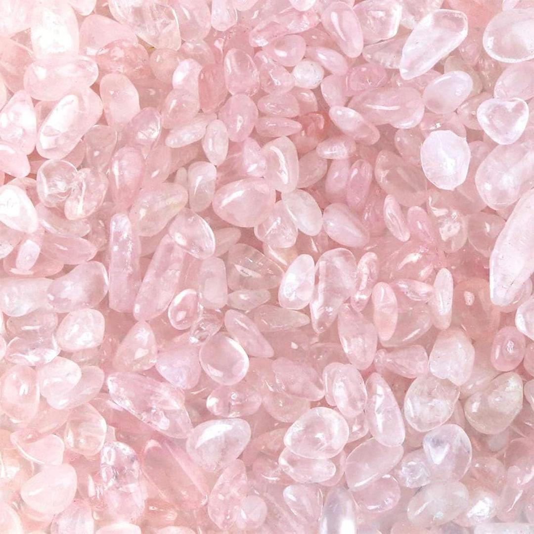 JOHOUSE Rose Quartz Crystals, 1lb Pink Crushed Rose Quartz Chips Bulk Tumbled Stones Irregular Shaped Succulent Pebbles Decorative Rocks for Aquarium Fish Tank Vase Filler DIY Crafts Indoor Plants