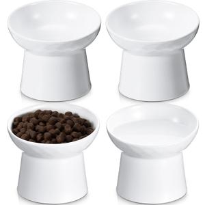 Tanlade 4 Pcs Ceramic Raised Cat Bowls, Elevated Tilted Cat Bowl for Food Water, Stress Free, Backflow Prevention, Dishwasher Microwave Safe, Feeder Dish for Indoor Kitten, Small Dogs(White)