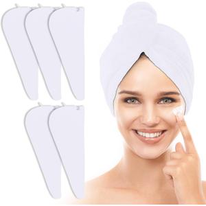 TENSTARS 5 Pack Thicken Microfiber Hair Towel Wrap for Women - Elastic Loop Design - 320GSM Coral Velvet - Quick Dry Hair Turban - 11x28 Inch (White)