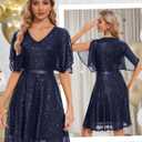 Wedtrend Women's Sparkly Sequin Dress Bat Sleeves Cocktail Dress Glitter Club Dress (S)