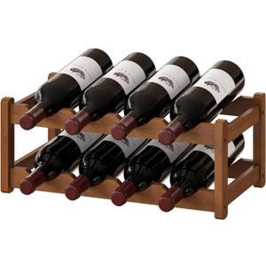 BMOSU Bamboo Wine Rack Wine Storage Cabinet Shelf 8 Bottle Wine Racks Countertop Sturdy for Kitchen Dining Room Pantry - 2 Tiers Wine Rack(Brown)