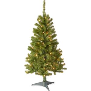 National Tree Company 4 ft Pre-Lit Grande Canadian Fir Mini Artificial Christmas Tree, 100 Clear Lights, 230 Tips, Includes Stand, Green