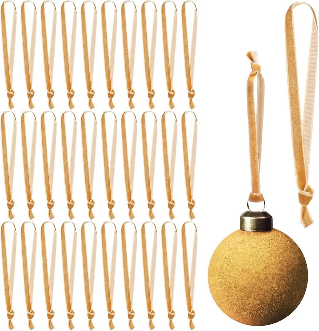 Gold Christmas Ornament Hangers 12" Velvet Christmas Tree Ribbon Hanging Strings Ornament Strap Loops Velvet Ribbon Hangers for Garland Decoration