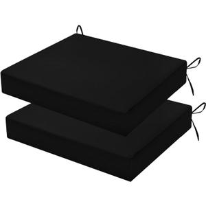 Outdoor Chair Cushions Set of 2, 18.5 x 16 Inch Patio Chair Cushions for Outdoor Furniture, Water Resistant, Non-Slip Ties(Black), 18.5x16x3|2 Pack