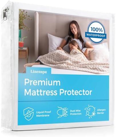 LINENSPA Premium Waterproof Mattress Protector - King Size - Breathable - Fitted Style - Machine Washable & Dryer Safe - Mattress Protector for Kids, Teens, and Adults, White