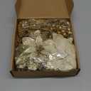 Floweroyal 30 pcs Poinsettia Artificial Christmas Flowers Decorations with Clips and Berry Stems Glitter Ornaments for Christmas Tree Wreath Fireplace Stairs Decor (Gold-3 Styles)