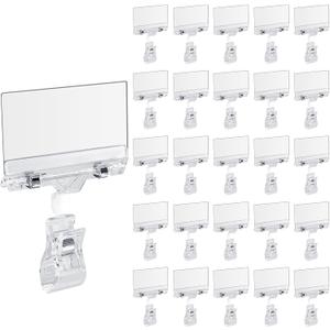 Biaungdo 24 Pcs Rotating Clip Swivel Sign Rotatable Holding Clamp,Clear Rotating Sign Holder with Clip Price Display Holder with 152 x 108 mm PVC Card Protector for Shelves, Store, Business, Exhibition