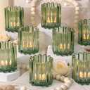 HAVITI Glass Green Votive Candle Holder, Ribbed Votive Candle Holders Set of 12, Tealight Candle Holder for Wedding Centerpieces Dinner Party Table Decor