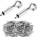 QWORK Steel Wire Rope Hanger, 80 Pack Portable Hook & Eye Turnbuckle Tension for 1/16-3/32 Stainless Steel Cable Guide Wire Rope