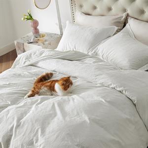 Bedsure Cotton Duvet Cover King Size - Boho Textured Rhombus Geometric Duvet Cover Set, Soft and Breathable Jacquard Bedding Set for All Seasons (White, King, 104"x90")