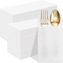 Joyido 200PCS White Paper Napkins with Builtin Flatware Pocket  Cloth Like Prefolded Disposable Napkins  Heavyduty LinenFeel Dinner Napkins for Party & Wedding & Dinner