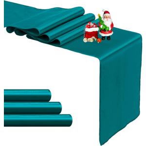 4-Pack Peacock Blue Satin Table Runner 12 x 108 Inch Long Bright and Smooth Silk Fabric Table Runner for Wedding Banquet Birthday Party Decoration