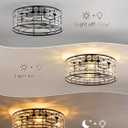 Black Modern Flower Crystal Fandelier with Light and Remote, Rustic Caged Ceiling Fan Flush Mount, Low Profile Ceiling Fans with Lights, 6-Speed Reversible for Bedroom, Girls Room, Living Dining Room