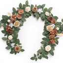 Ling's Moment 5FT Beige Brown Artificial Flower Garland Fake Rose Eucalyptus Garland Arch Flowers Vine for Wedding Party Backdrop Home Table Centerpieces Decorations
