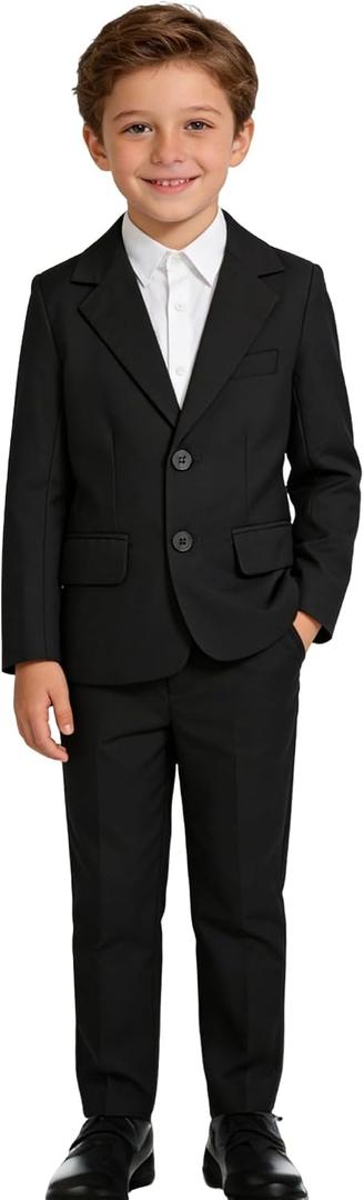 LOLANTA Boys Suit 2PCs Navy Red Black White Tuxedo Jacket Suit Formal Wedding Outfits (Black 7-8 Years)