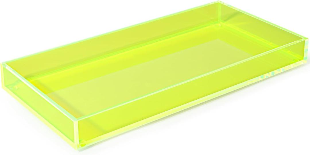 Acrylic Tray for Vanity Makeup Perfume Jewelry 12x6'' Small Decorative Tray for Bathroom Dresser Tops Candle Sink Counter, Neon Green