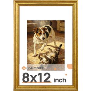 Upsimples Vintage 8x12 Picture Frame, Antique Gold Frames Display 6x8 with Mat or 8 x 12 Photo Without for Wall or Tabletop Decor, 1pack