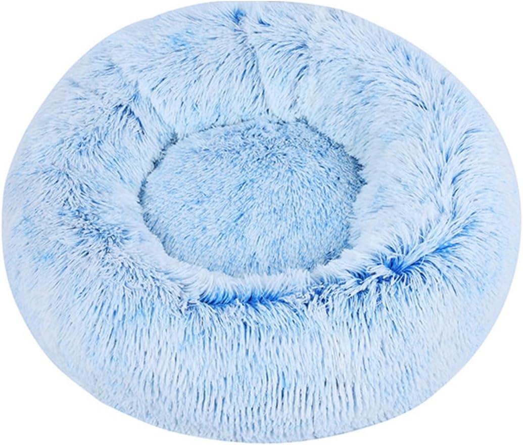 KAIJIE Dog Bed, Cat Calming Bed, Faux Pillow Pet Donut Cuddler Round Plush Bed for Large Medium Small Dogs and Cats Diameter 80cm (Gradient blue)