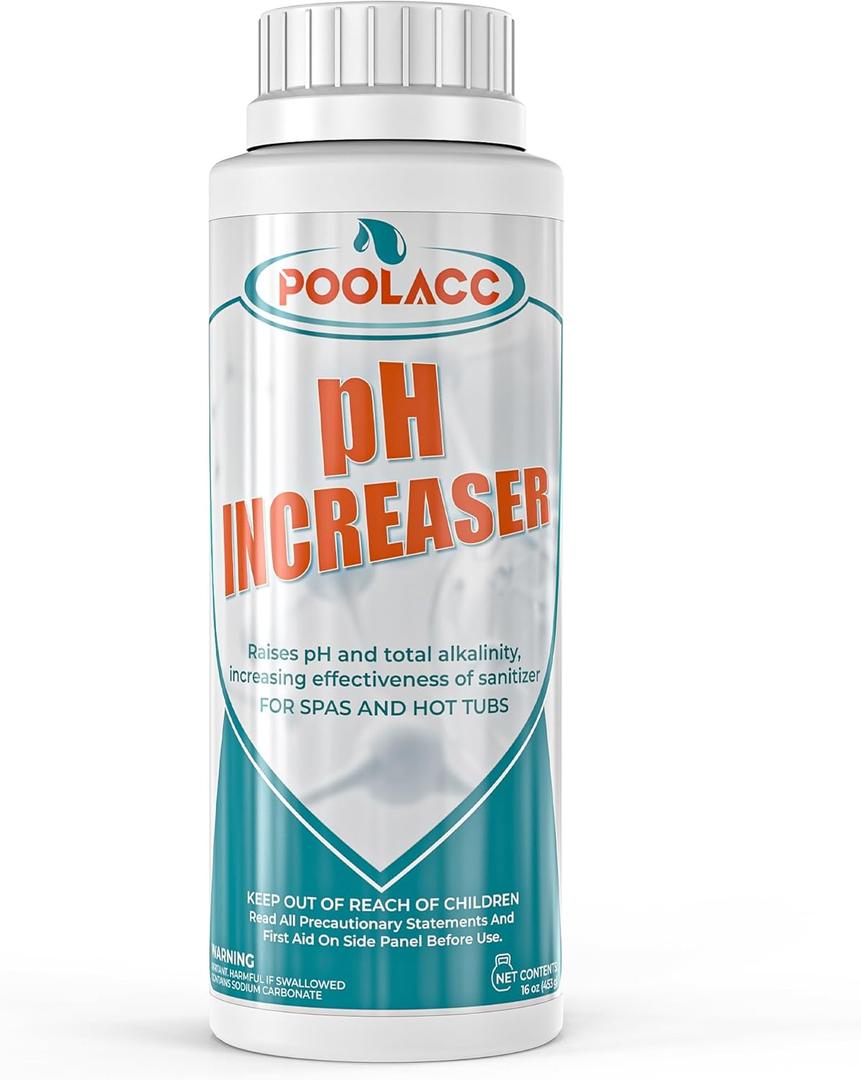 POOLACC pH Increaser for Hot Tub & Spa, Raises pH and Total Alkalinity, Spa Maintenance Chemicals to Bring TA & pH Levels Up, Fast Acting pH Booster Works with Any System, 16 oz