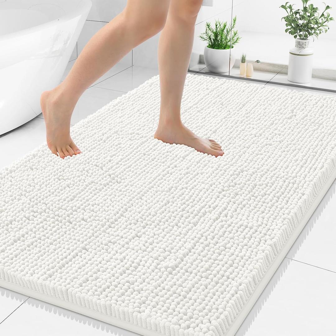 Smiry Luxury Chenille Bathroom Rugs 48x32, Extra Soft and Absorbent Shaggy Bath Mat, Machine Washable, Non-Slip Plush Carpet Runner for Tub, Shower, and Floor, Home Decor Accessories, Ivory