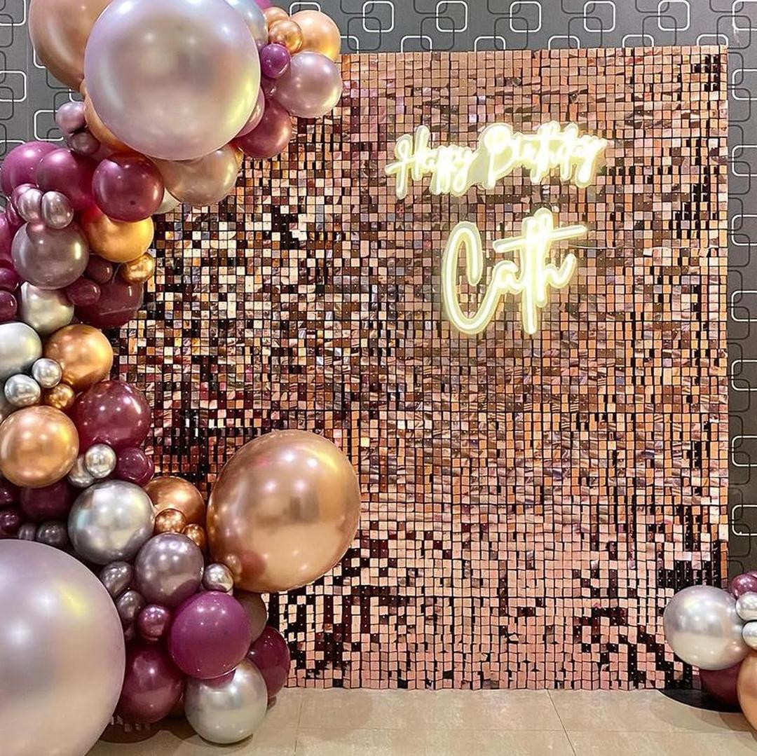 Shimmer Wall Backdrop Ppanels- 24 Pieces Square Panel DIY Party Backdrop for Birthday Party, Wedding, Bachelor Party, Halloween & Christmas Party and Other Party Events (Rose Gold)