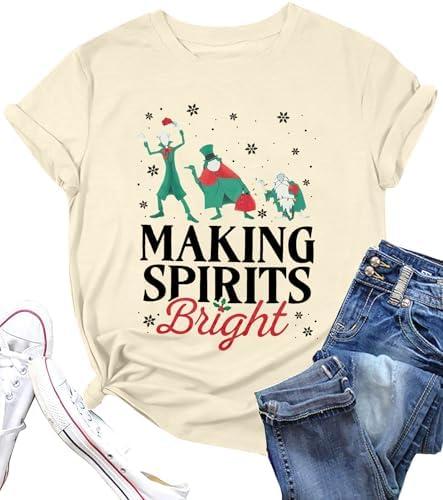 Making Spirits Bright Shirts Women Christmas Shirt Christmas Party Tops Xmas Gift Tees Holiday Season Clothes Size S
