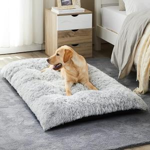 BFPETHOME Dog Beds for Large Dogs, Plush Dog Crate Bed Fluffy Cozy Kennel Pad for Sleeping &Ease Anxiety, Washable Pet Mats with Anti-Slip Bottom for Large Medium Dogs, Pet Bed Grey