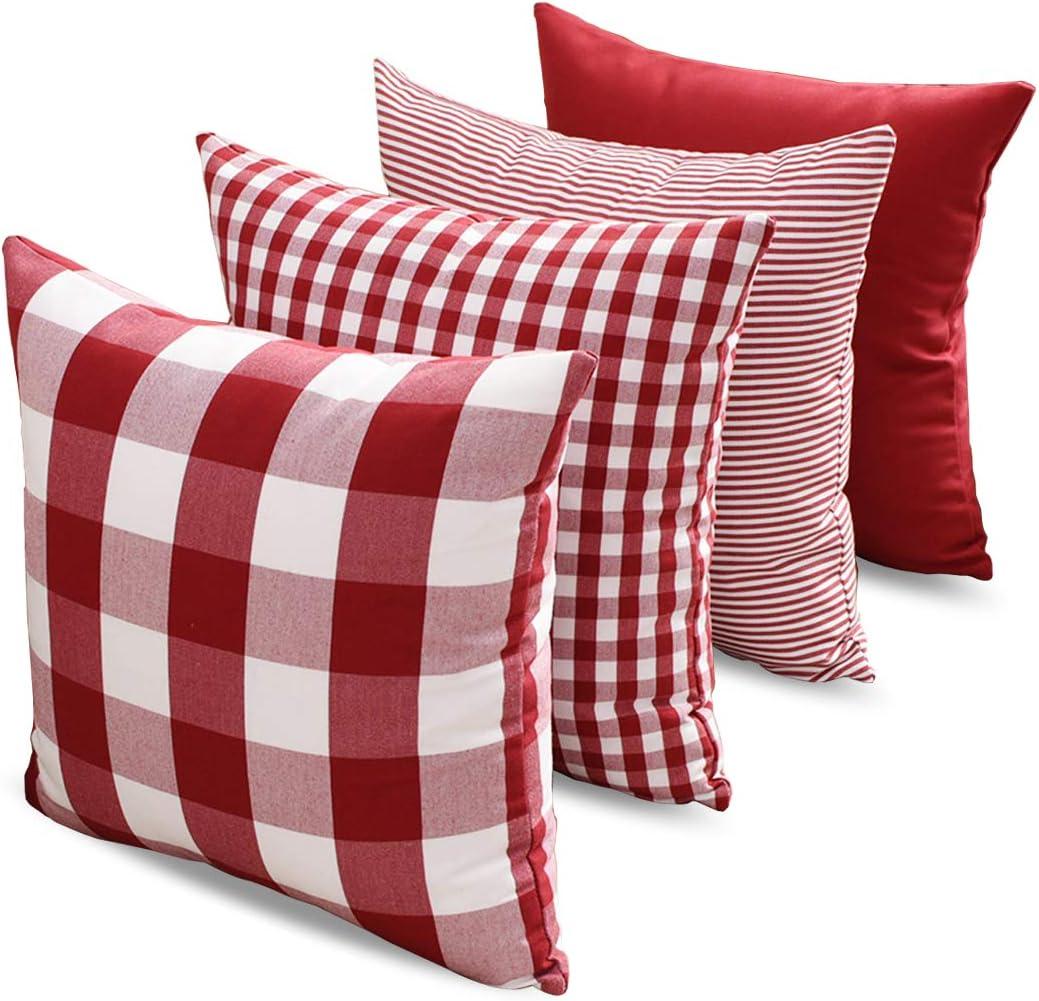 CARRIE HOME Buffalo Check Pillow Covers Buffalo Plaid Throw Pillow Cover 18x18 for Red and White Decorations, Set of 4