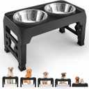 Elevated Dog Bowls, 5 Height Adjustable Raised Dog Bowl Stand with 2 Stainless Steel Food Bowls, Non-Slip, Adjusts to 3.54", 9", 10", 11", 12.13" for Medium Large Breed Black